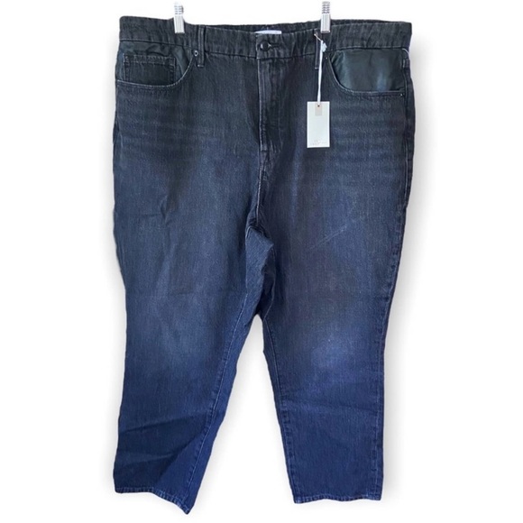 Good American Good Vintage Straight Leg Black Denim Jeans Size 18 NWT Plus Size - Picture 1 of 10